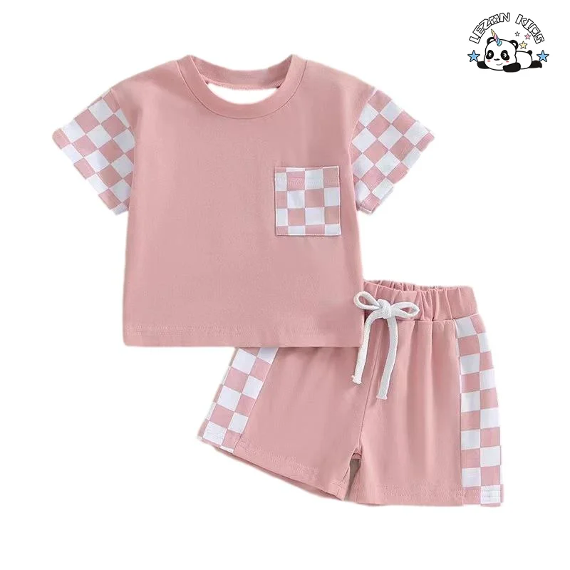 LEZONKIDS - High Quality Trendy Plaid Style T-Shirt Suit Energetic Summer Set for Kids Clothing Sets